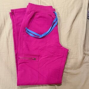 Figs Women's Pink Pants with Blue Drawstring